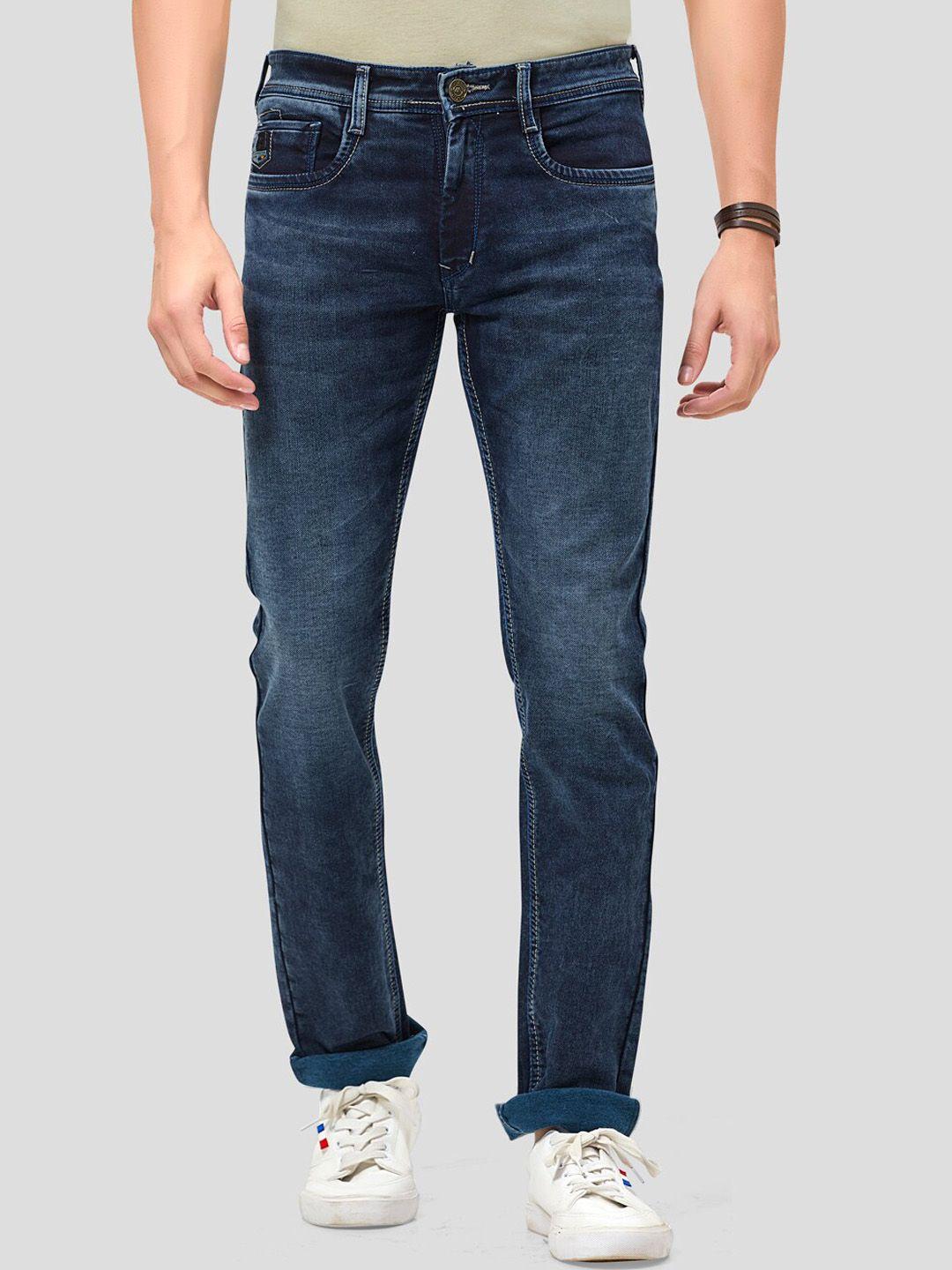 mozzo men blue lean slim fit mildly distressed heavy fade jeans