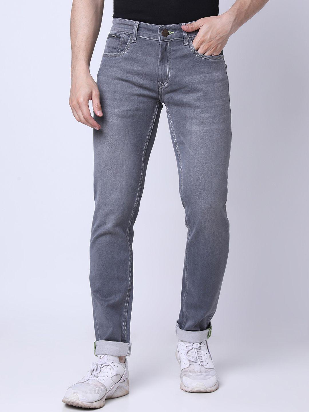 mozzo men grey lean slim fit heavy fade jeans