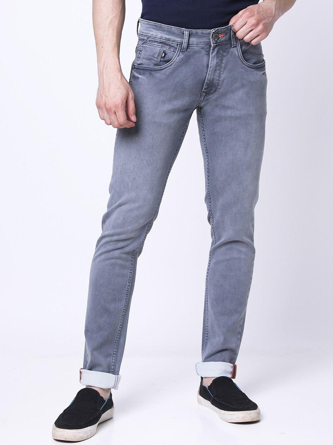 mozzo men grey lean slim fit highly distressed light fade jeans