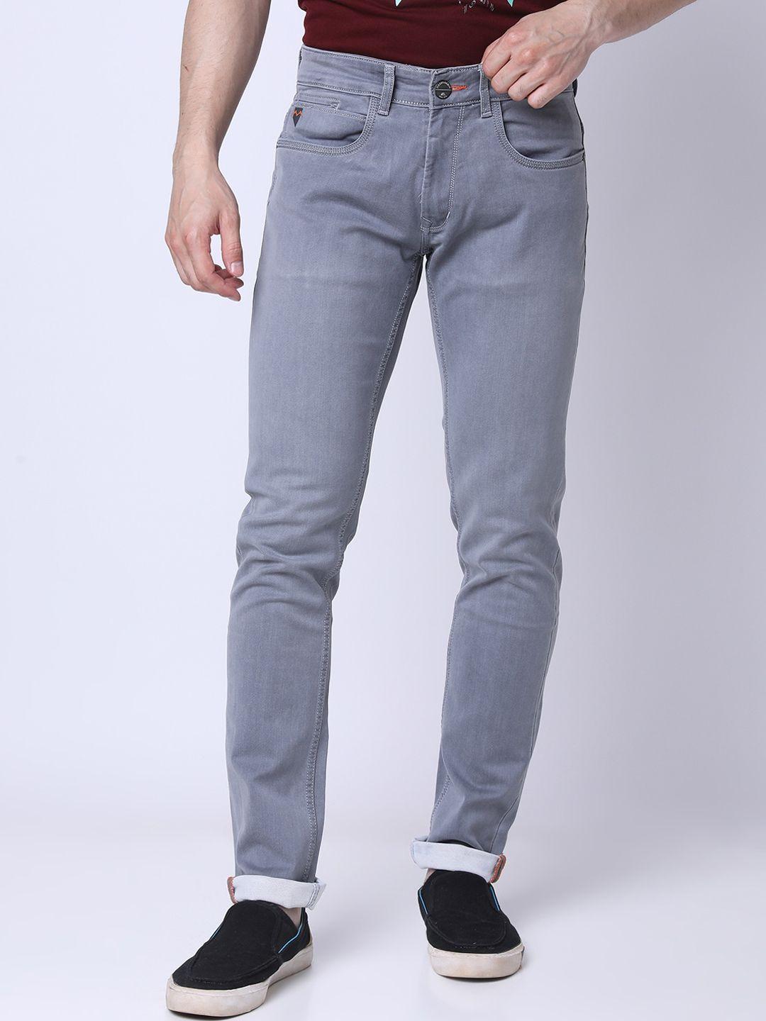 mozzo men grey lean slim fit low distress jeans