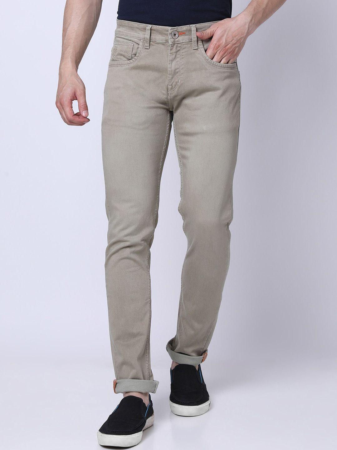 mozzo men khaki lean slim fit low distress jeans