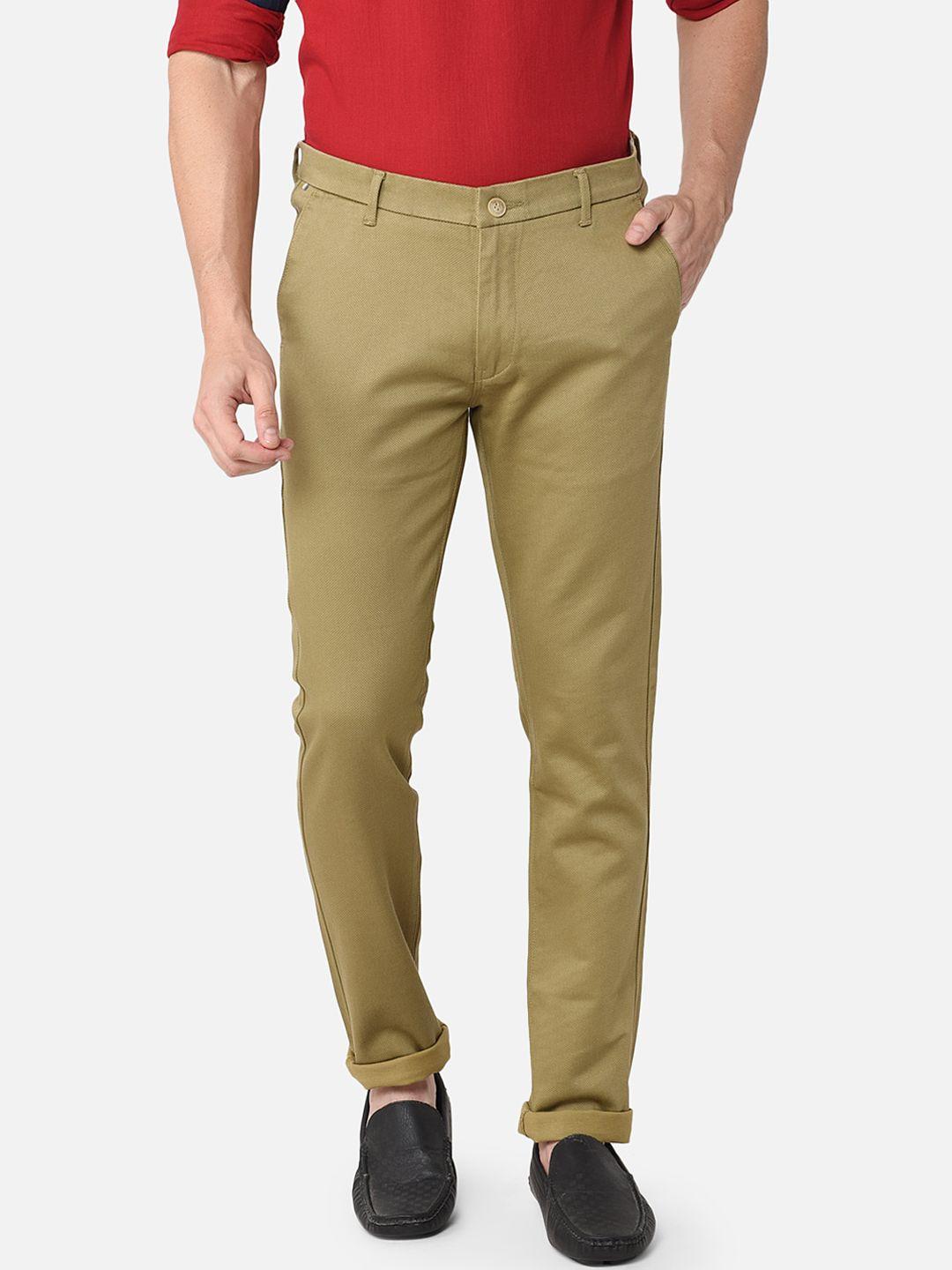 mozzo men khaki slim fit trousers