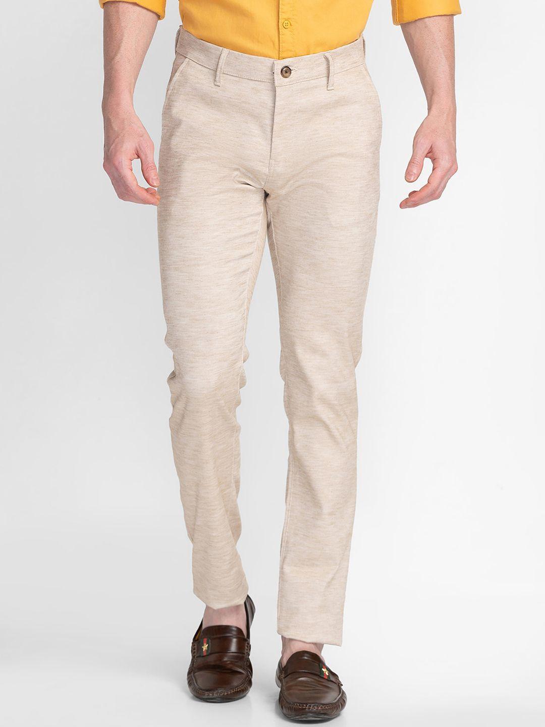 mozzo men khaki slim fit trousers