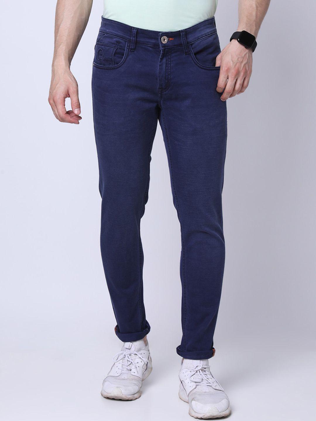 mozzo men navy blue lean slim fit jeans