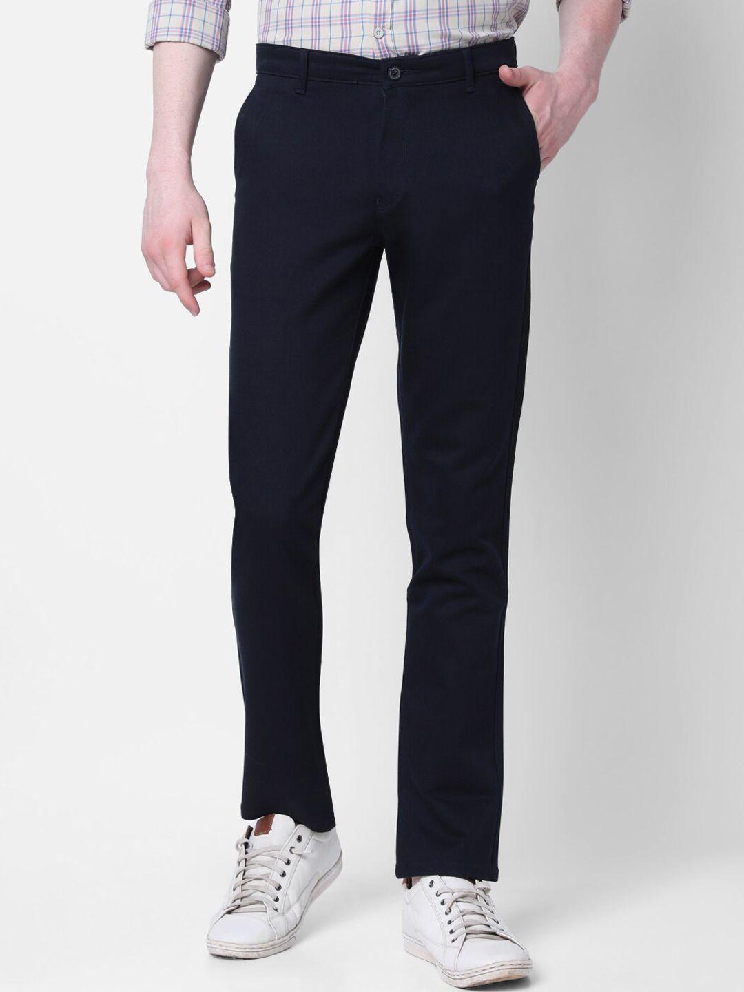 mozzo men navy blue slim fit trousers