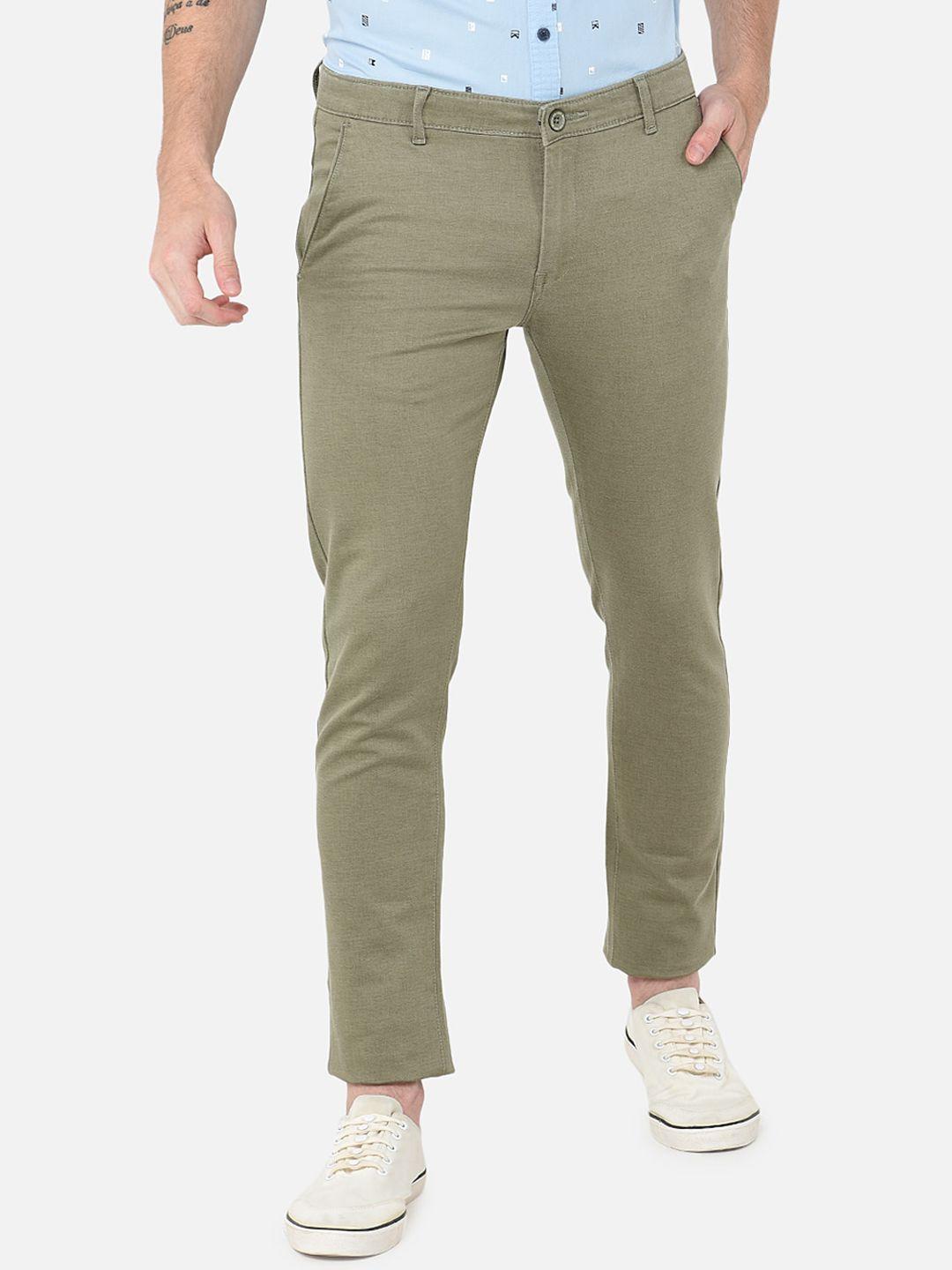 mozzo men olive green slim fit trousers