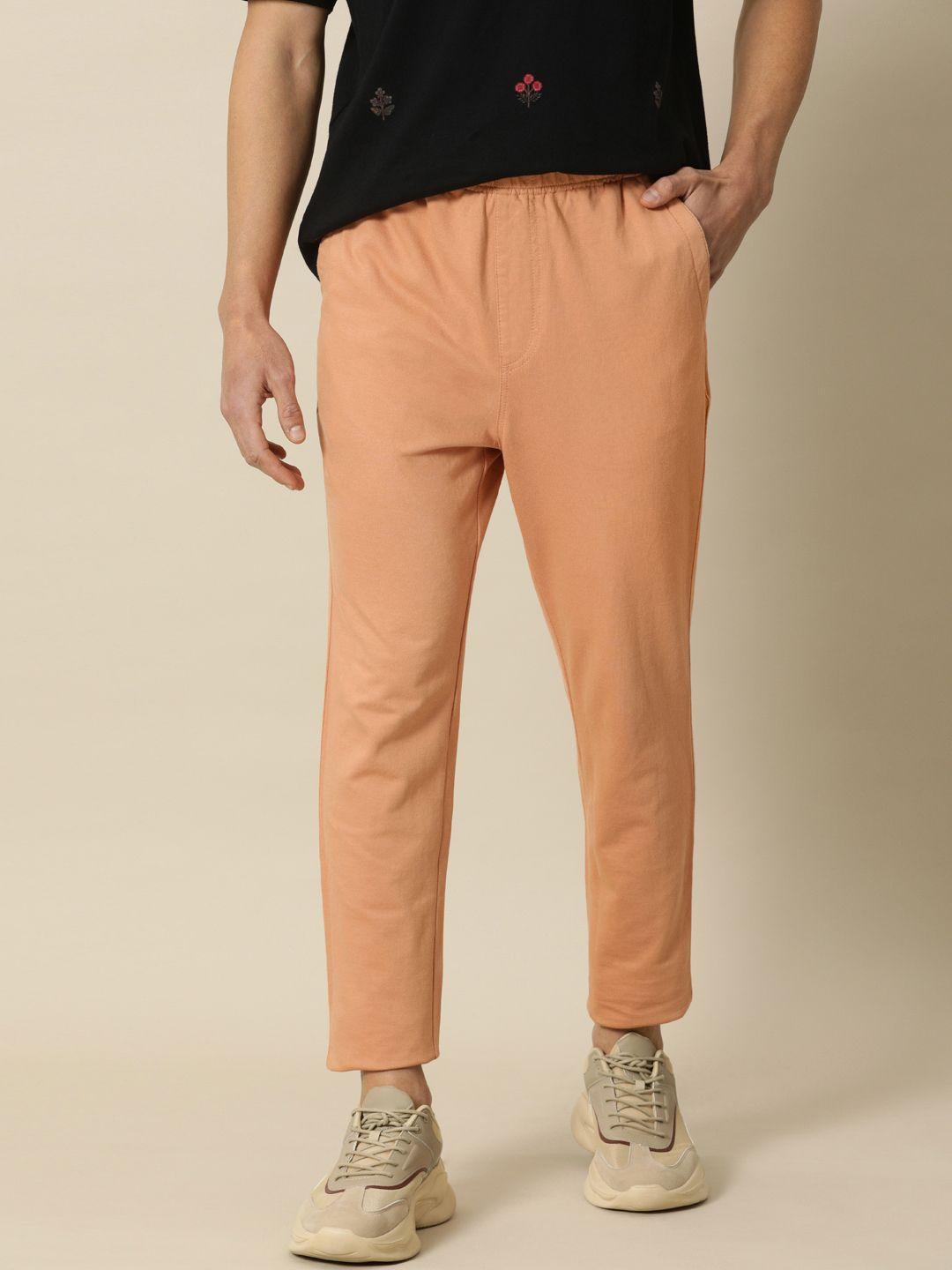 mr bowerbird men peach-coloured regular fit solid trousers