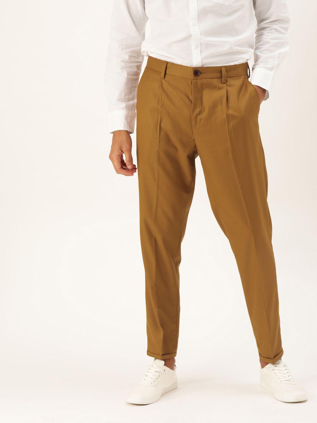 mr bowerbird men rust orange tailored fit solid regular trousers
