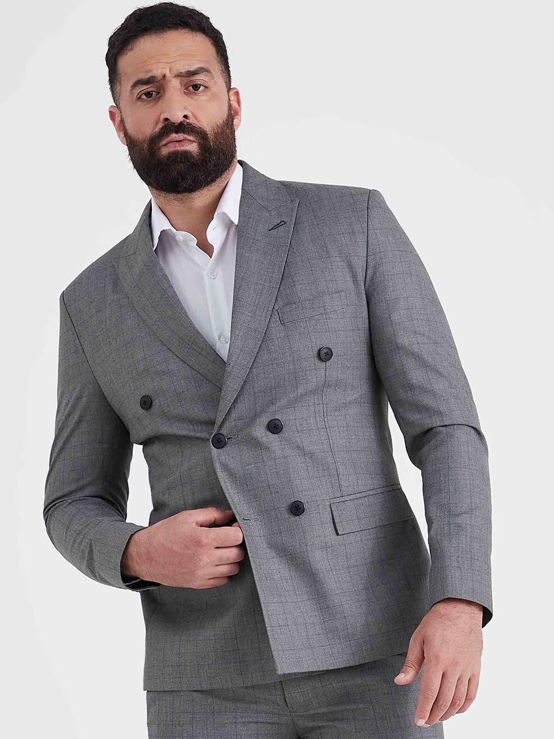 mr button checked double-breasted slim-fit blazer