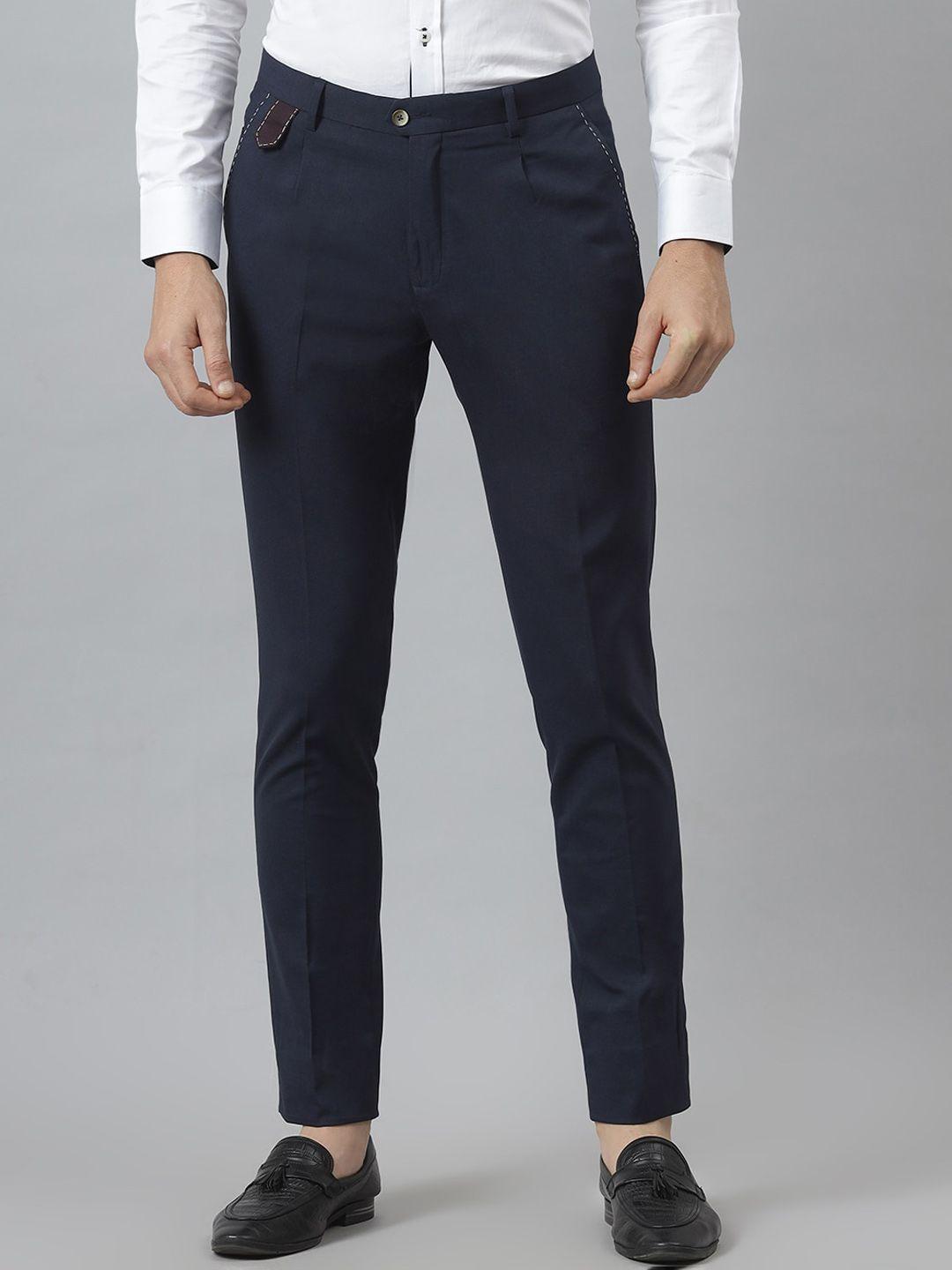mr button men blue slim fit formal trousers