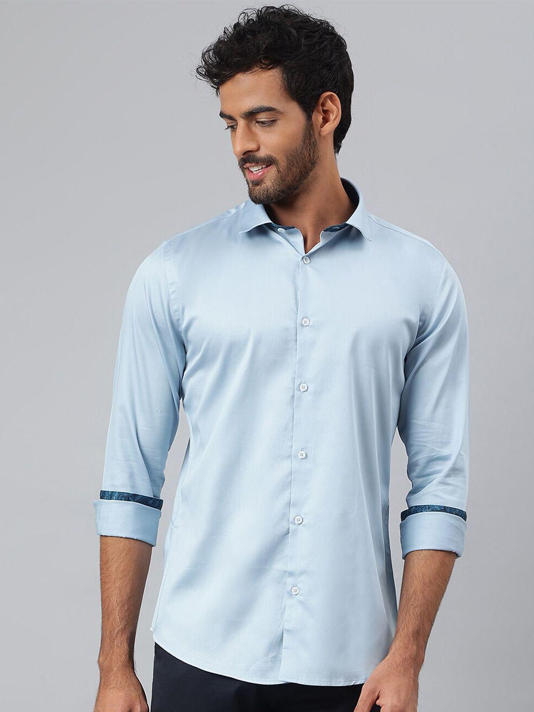 mr button men blue smart slim fit cotton casual shirt