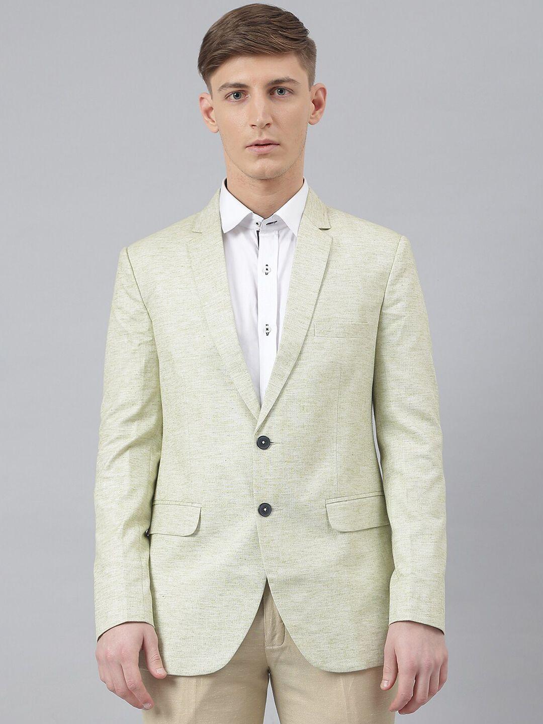 mr button men lime green solid single breasted slim-fit blazers