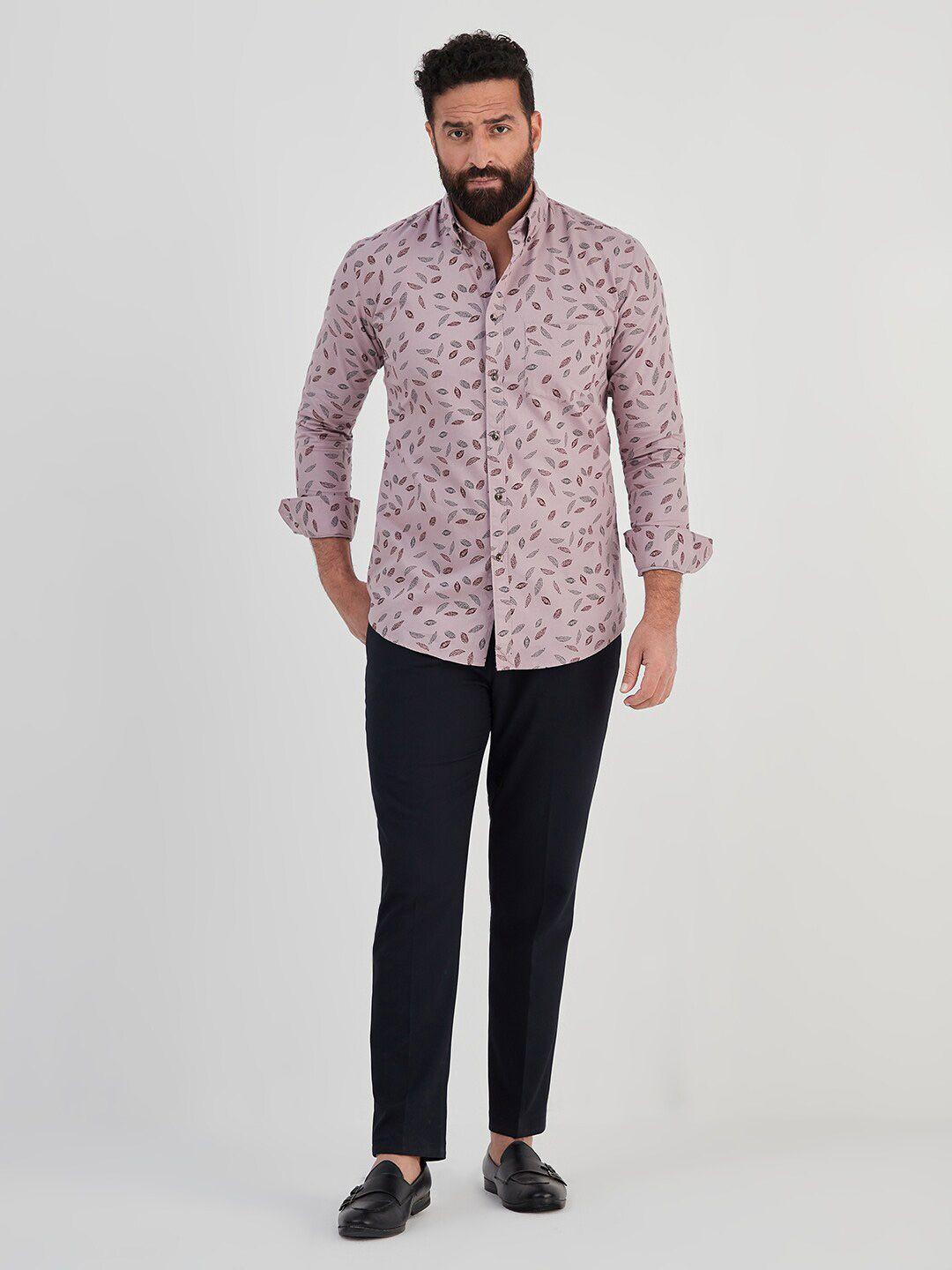 mr button men slim fit conversational printed casual cotton shirt