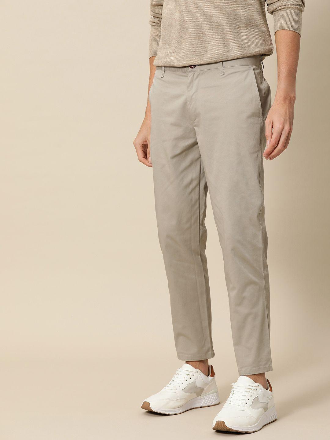 mr bowerbird men beige solid tapered fit regular trousers