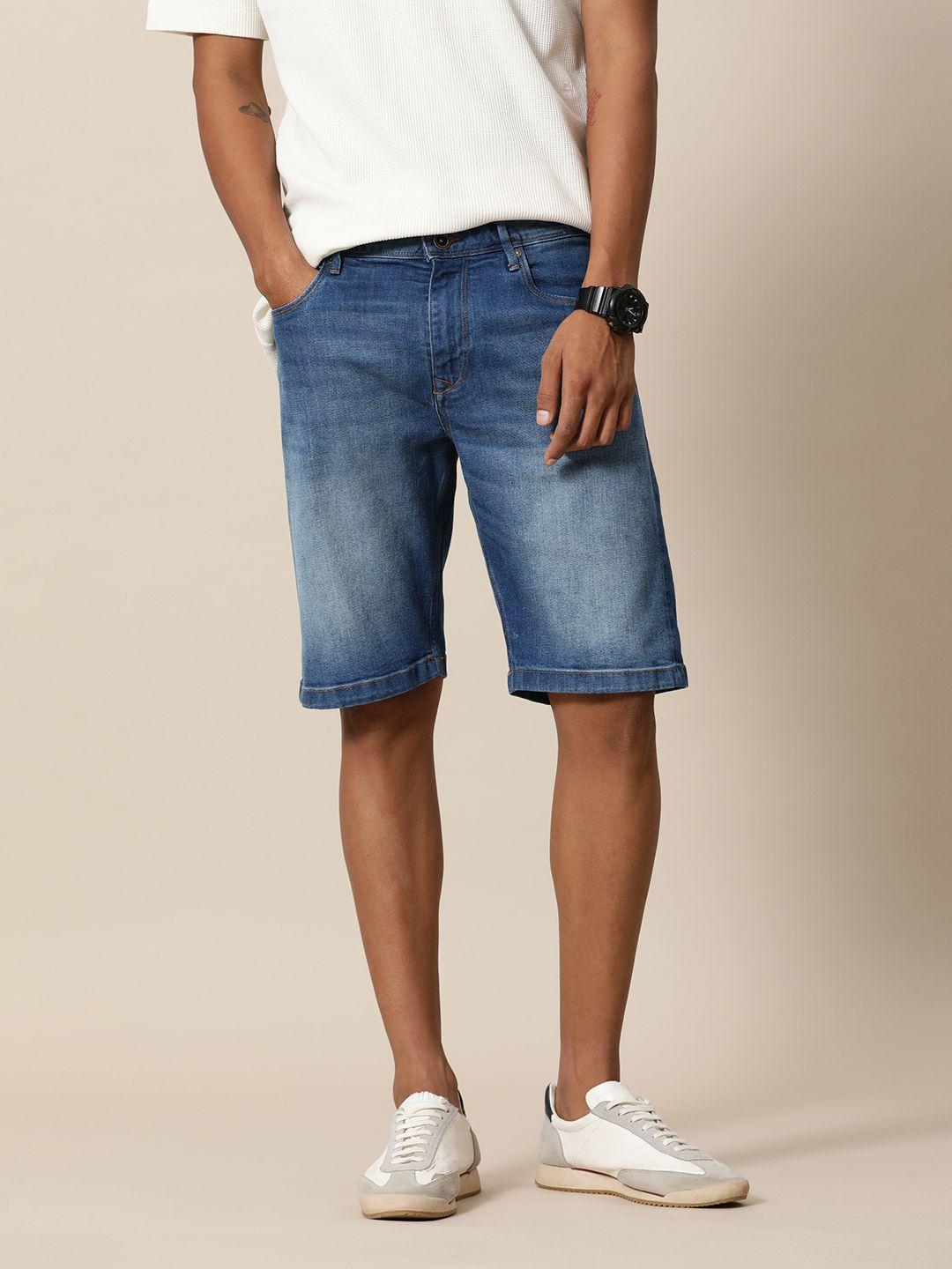 mr bowerbird men blue liberal fit washed denim shorts