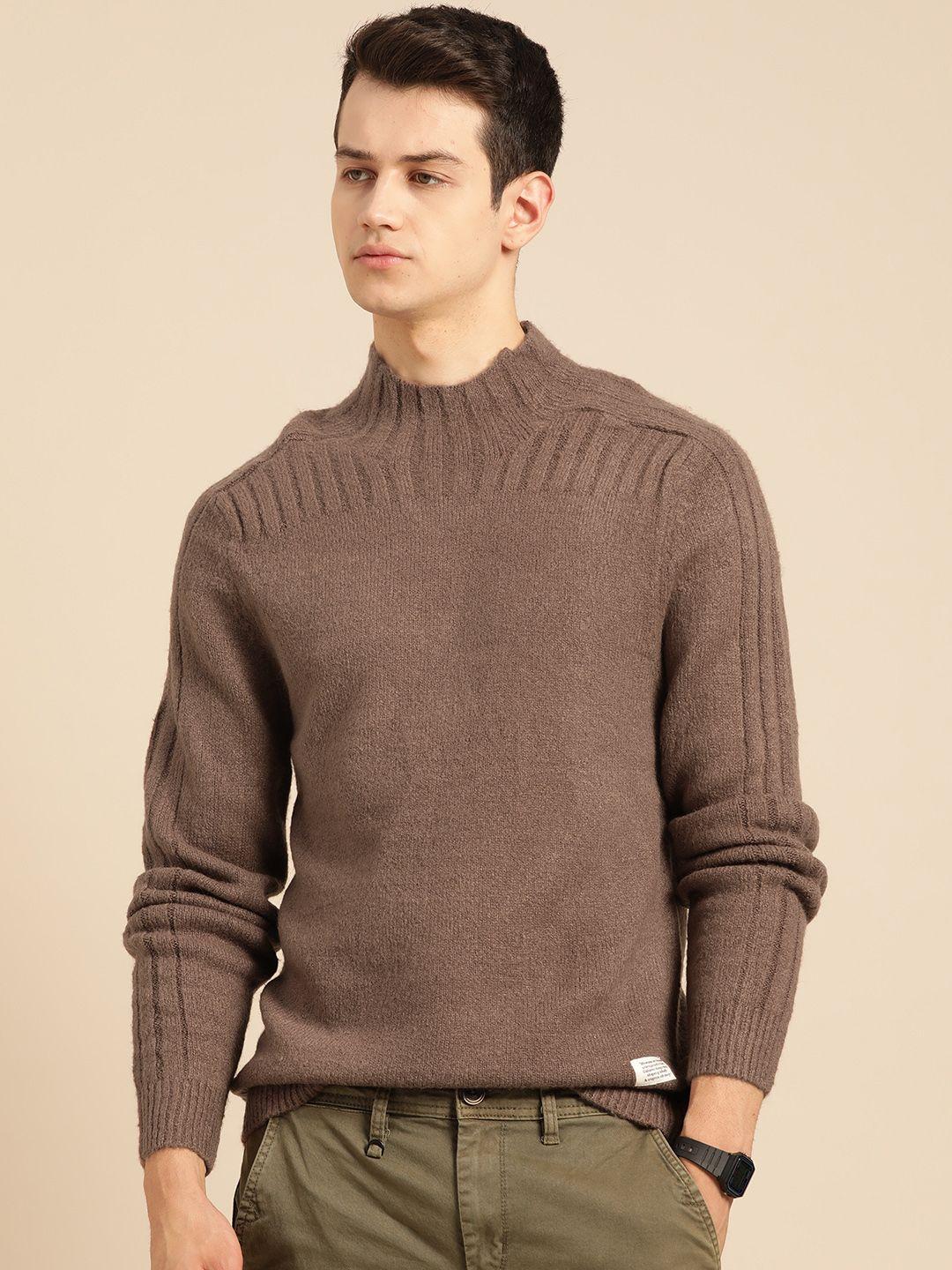 mr bowerbird men brown solid pullover sweater