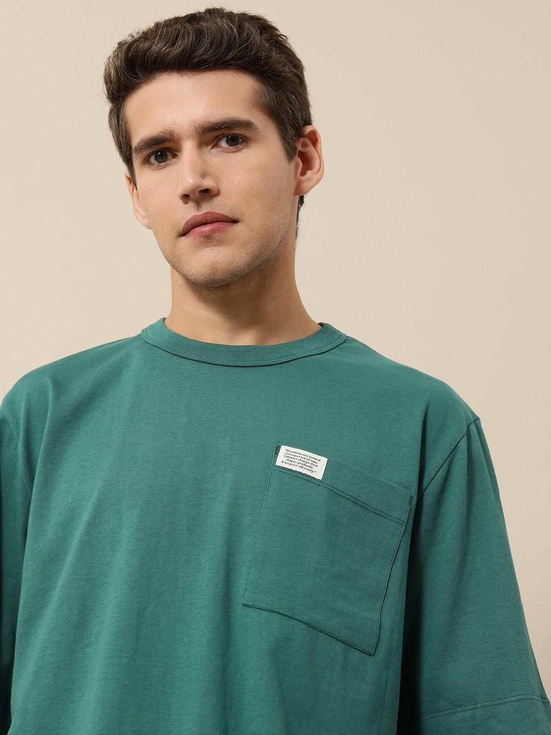 mr bowerbird men green solid pure cotton t-shirt