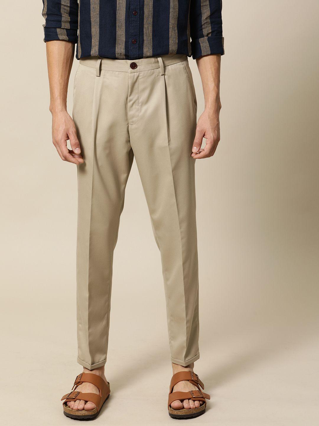 mr bowerbird men khaki tailored fit pleated trousers