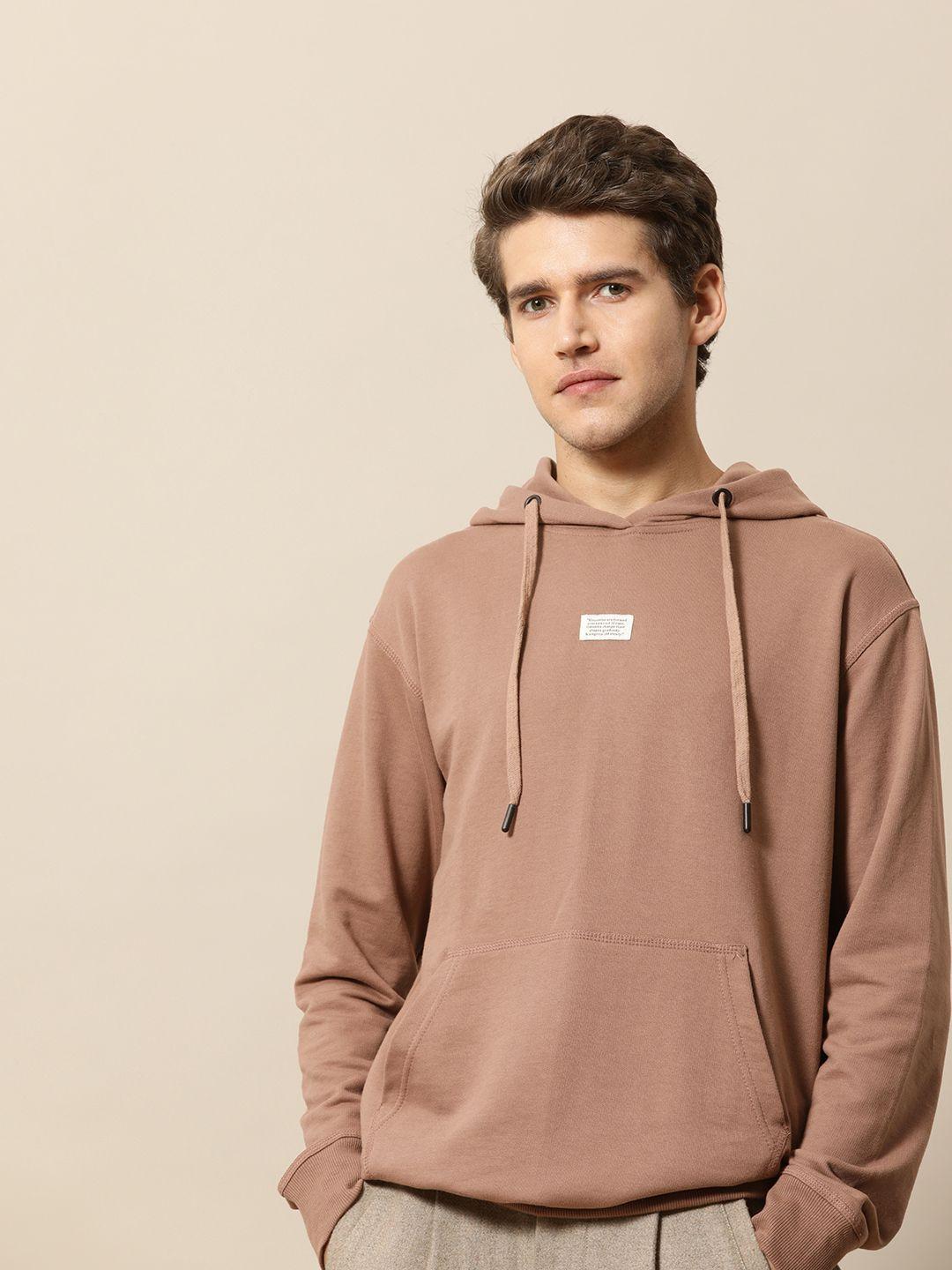 mr bowerbird men mauve solid hooded sweatshirt