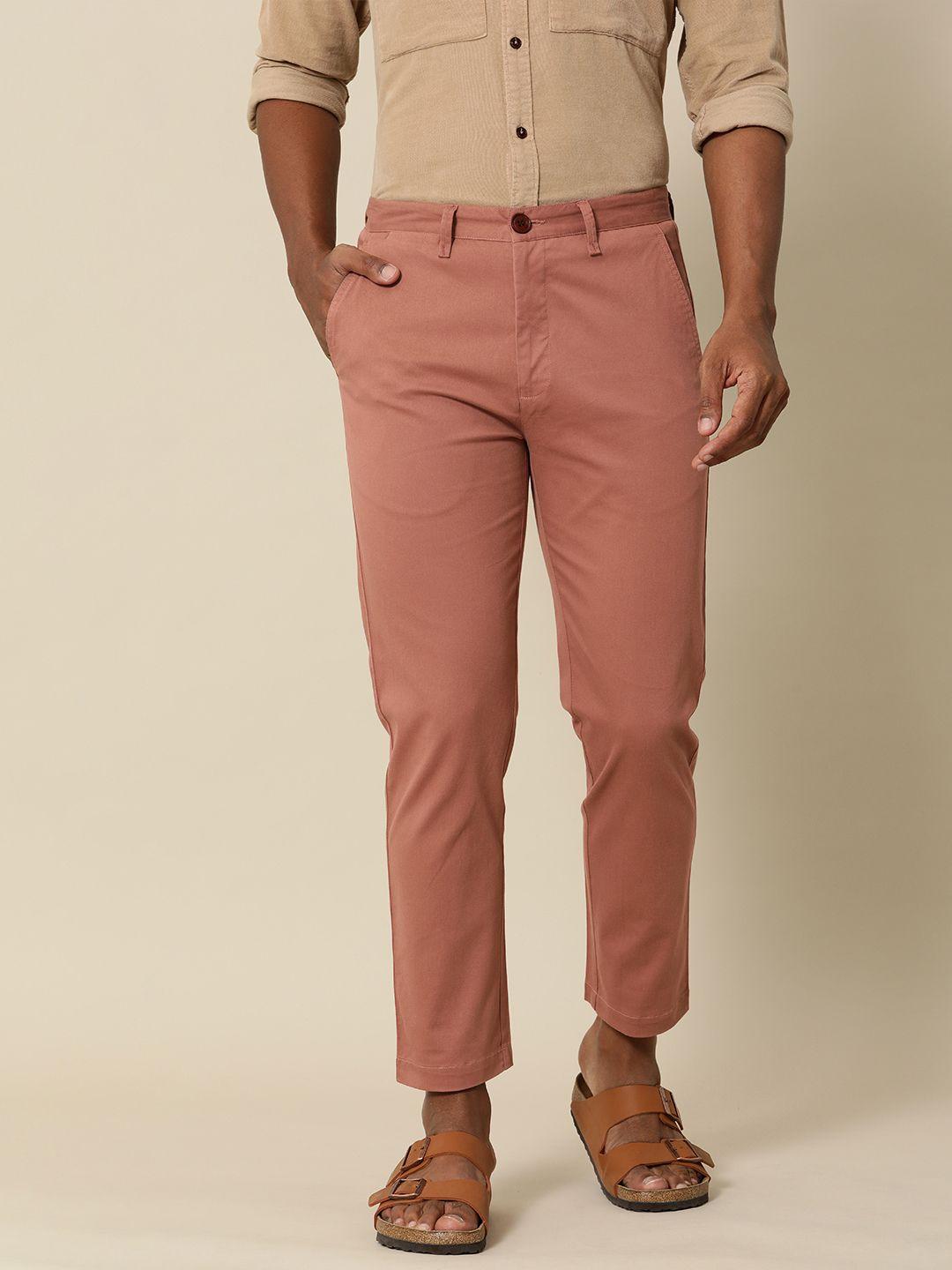 mr bowerbird men mauve solid tailored fit regulartrousers