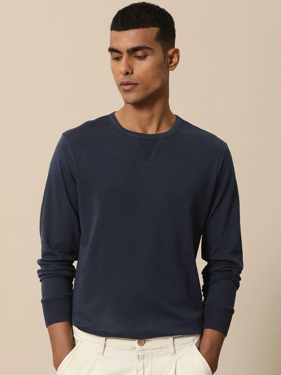mr bowerbird men navy blue regular fit pure cotton v patch t-shirt