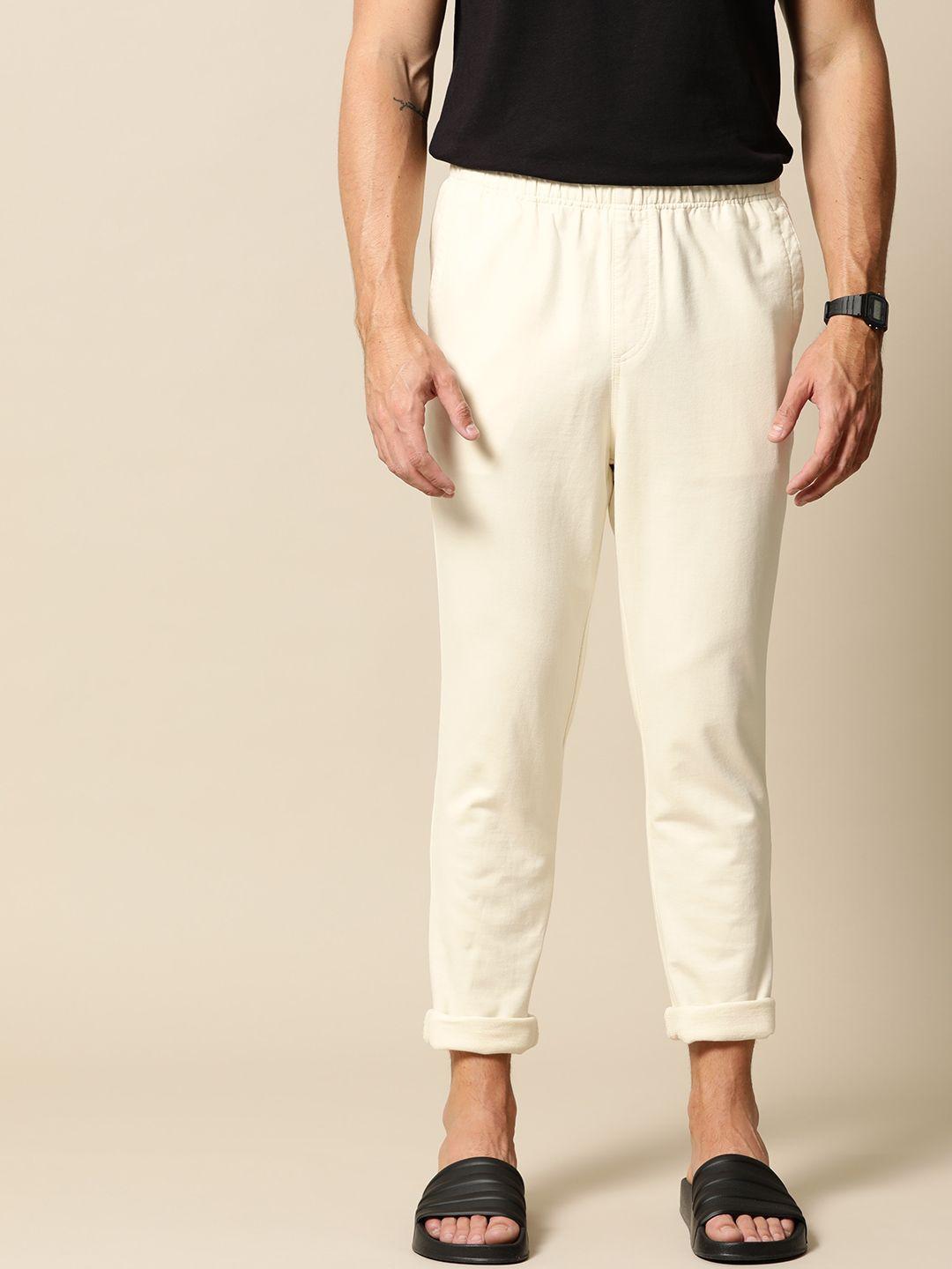 mr bowerbird men off-white tailored fit solid regular trousers