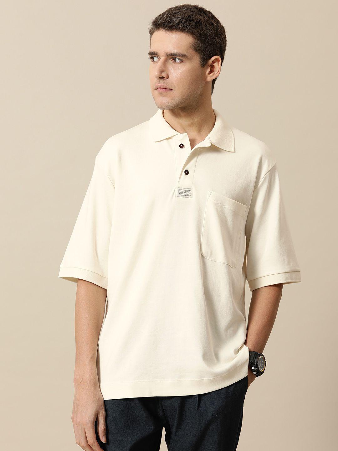mr bowerbird men pure cotton oversized polo collar t-shirt with chest pocket