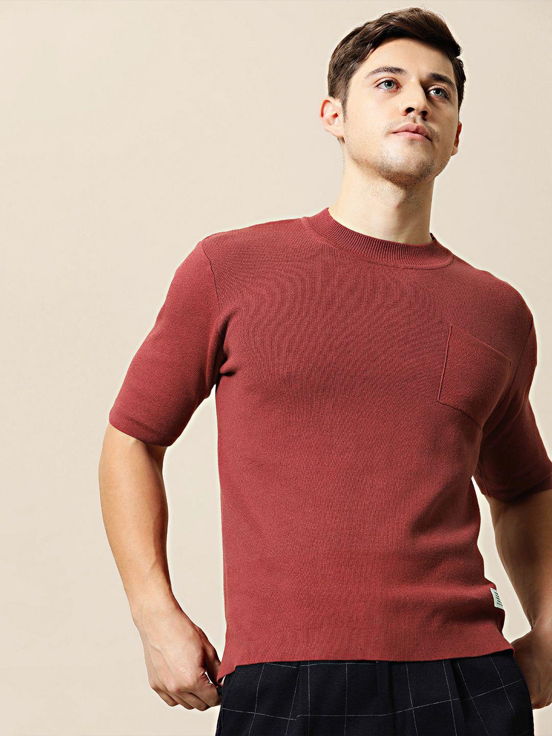 mr bowerbird men rust red solid tailored fit pullover sweater