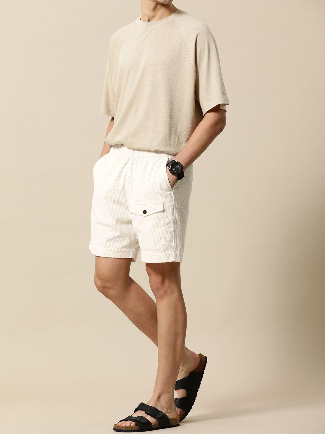 mr bowerbird men self-design mid-rise pure cotton corduroy shorts