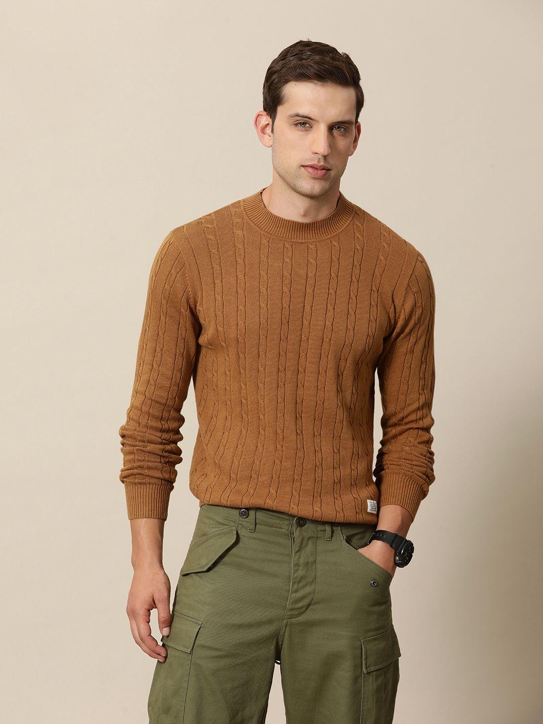 mr bowerbird men solid cable ribbed pure cotton tailored fit pullover