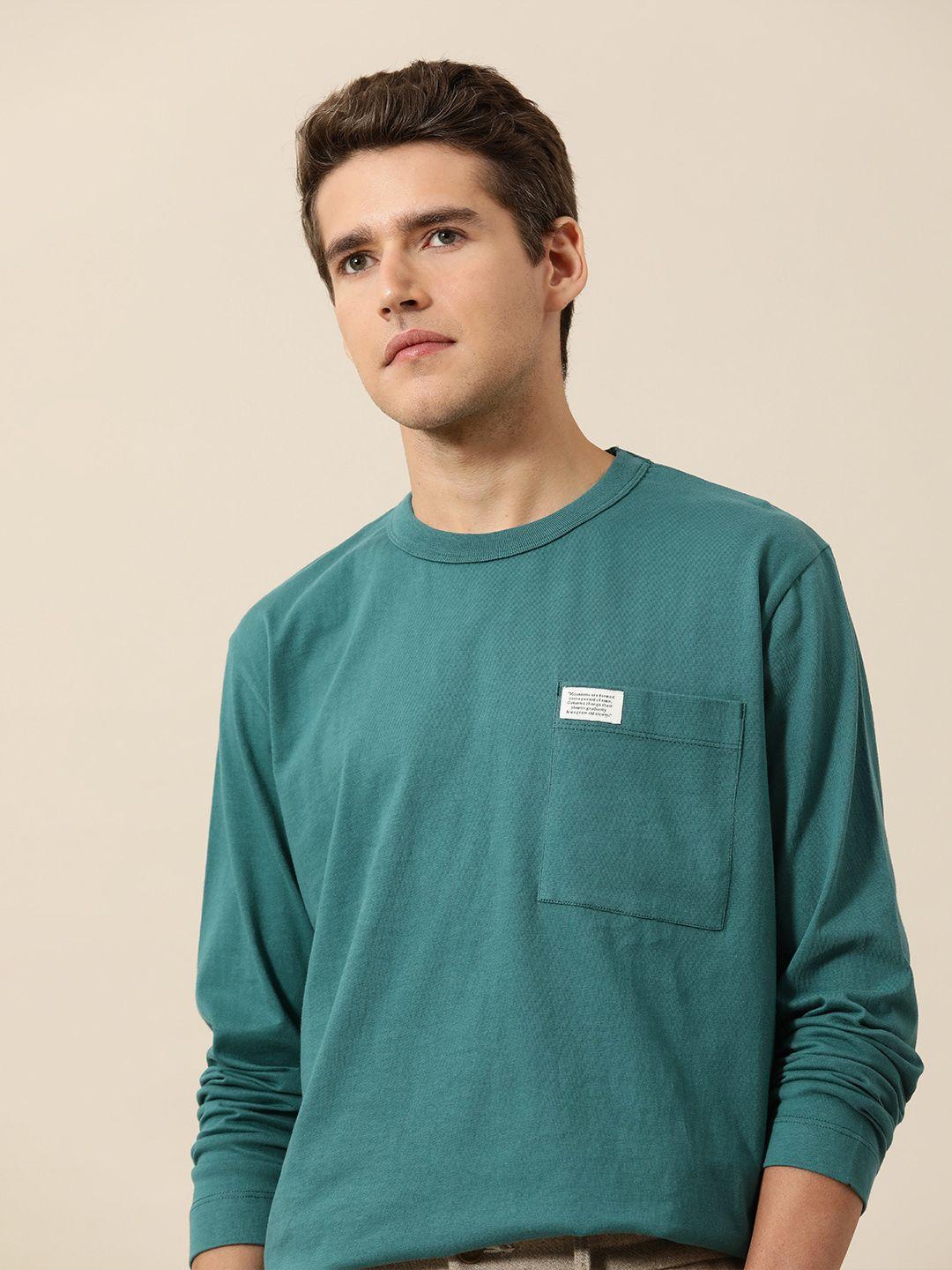 mr bowerbird men teal green pure cotton oversized fit round neck t-shirt