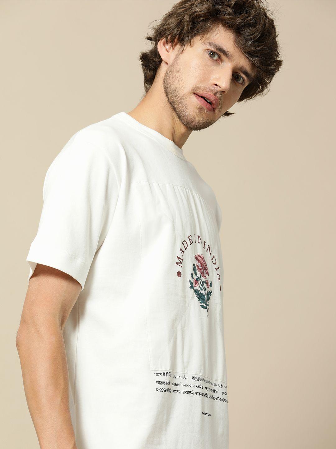mr bowerbird men white & maroon typography printed round neck pure cotton  t-shirt