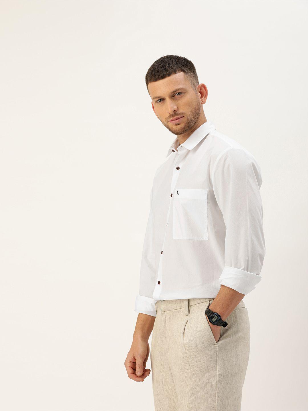 mr bowerbird men white regular fit solid smart sustainable casual shirt