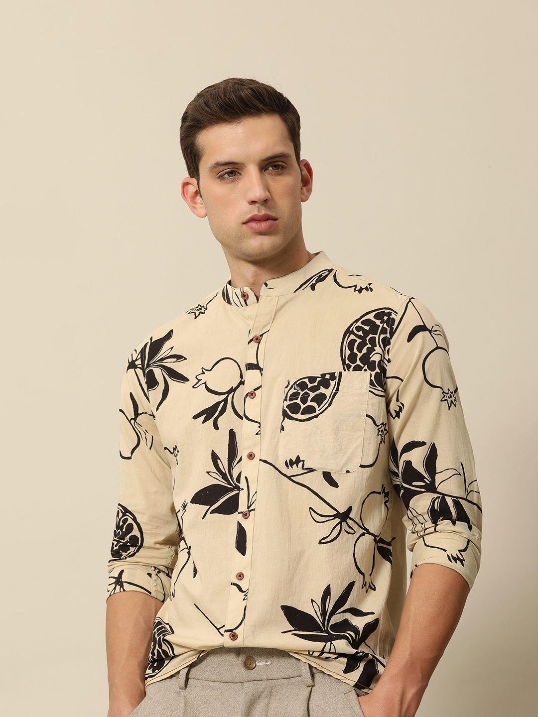 mr bowerbird pure cotton tailored fit hand block printed casual shirt