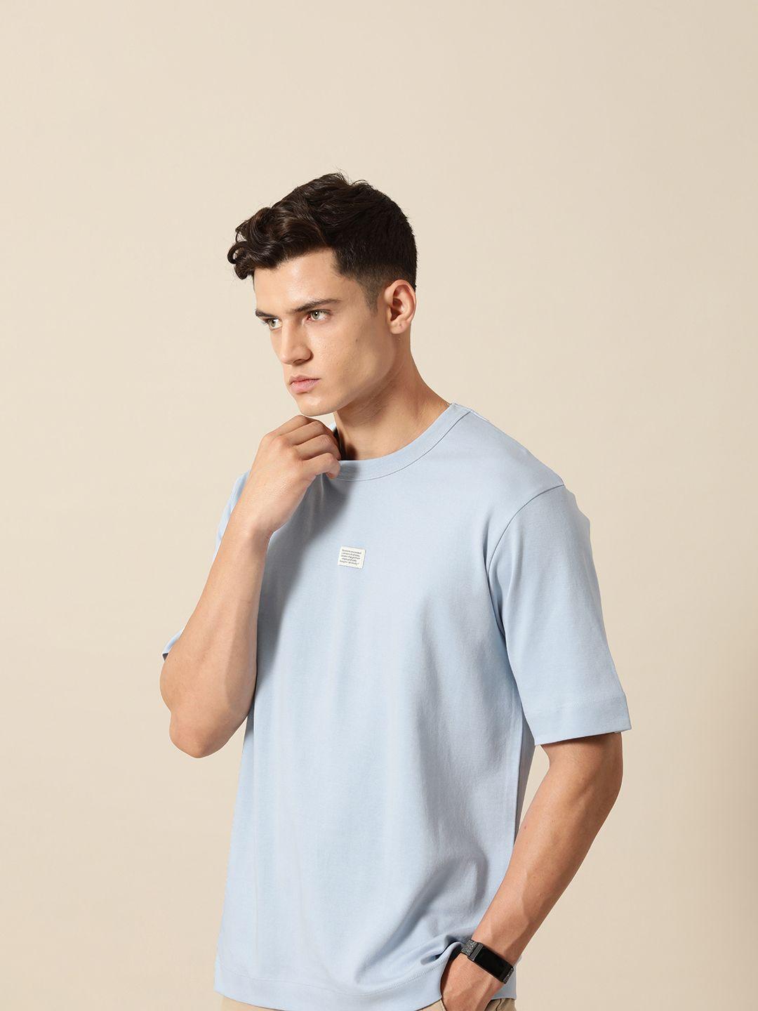 mr bowerbird solid pure cotton casual oversized t-shirt with patchwork detail
