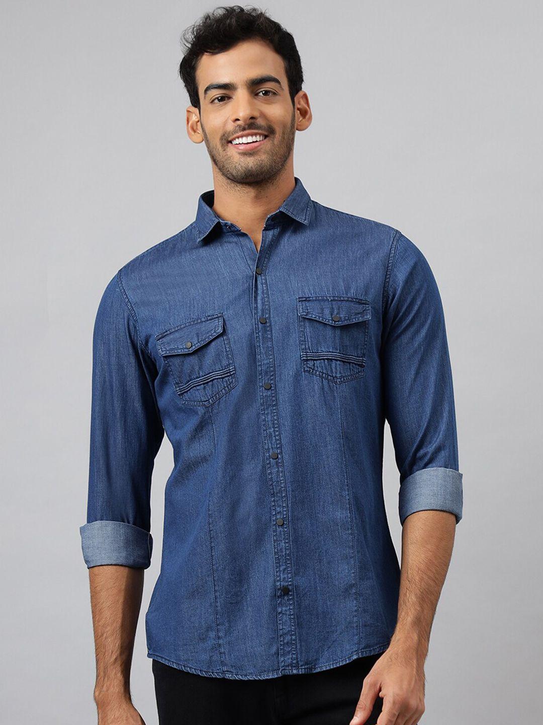 mr button long sleeves slim fit denim casual shirt