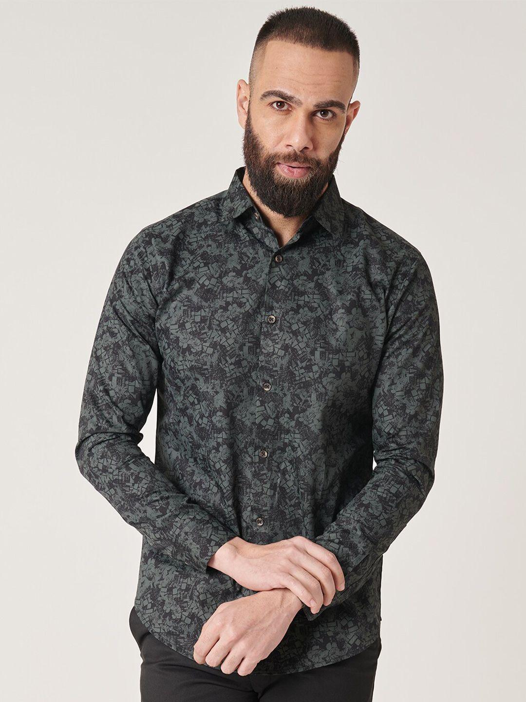 mr button men black slim fit floral opaque printed casual shirt