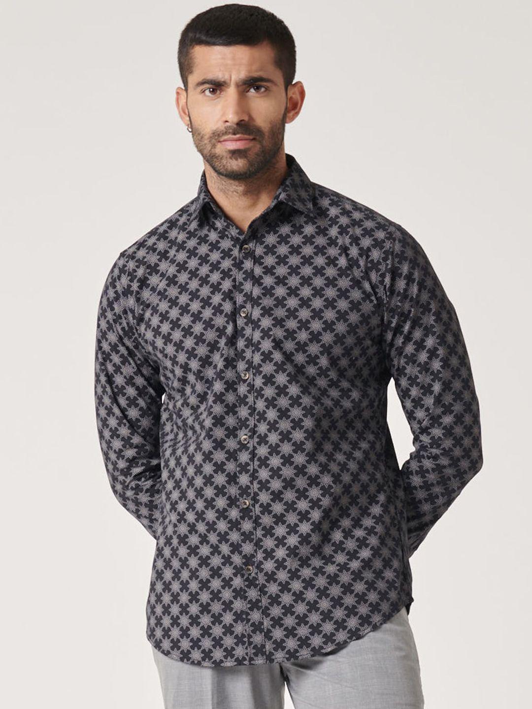 mr button men black slim fit opaque checked casual shirt