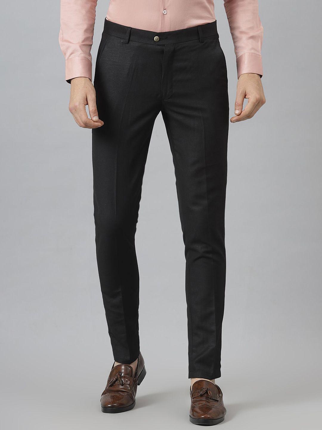 mr button men black slim fit trousers