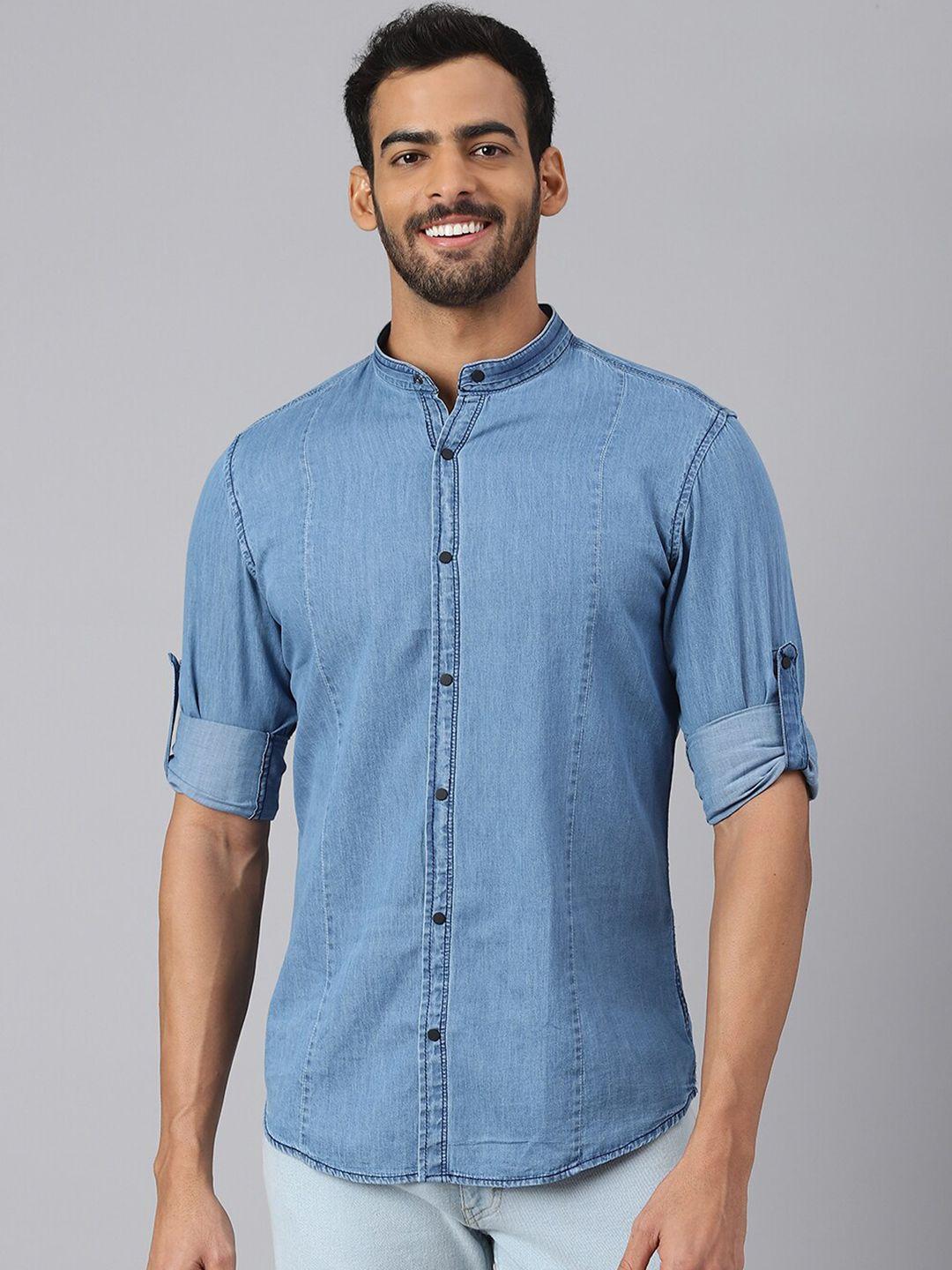 mr button men blue slim fit casual shirt