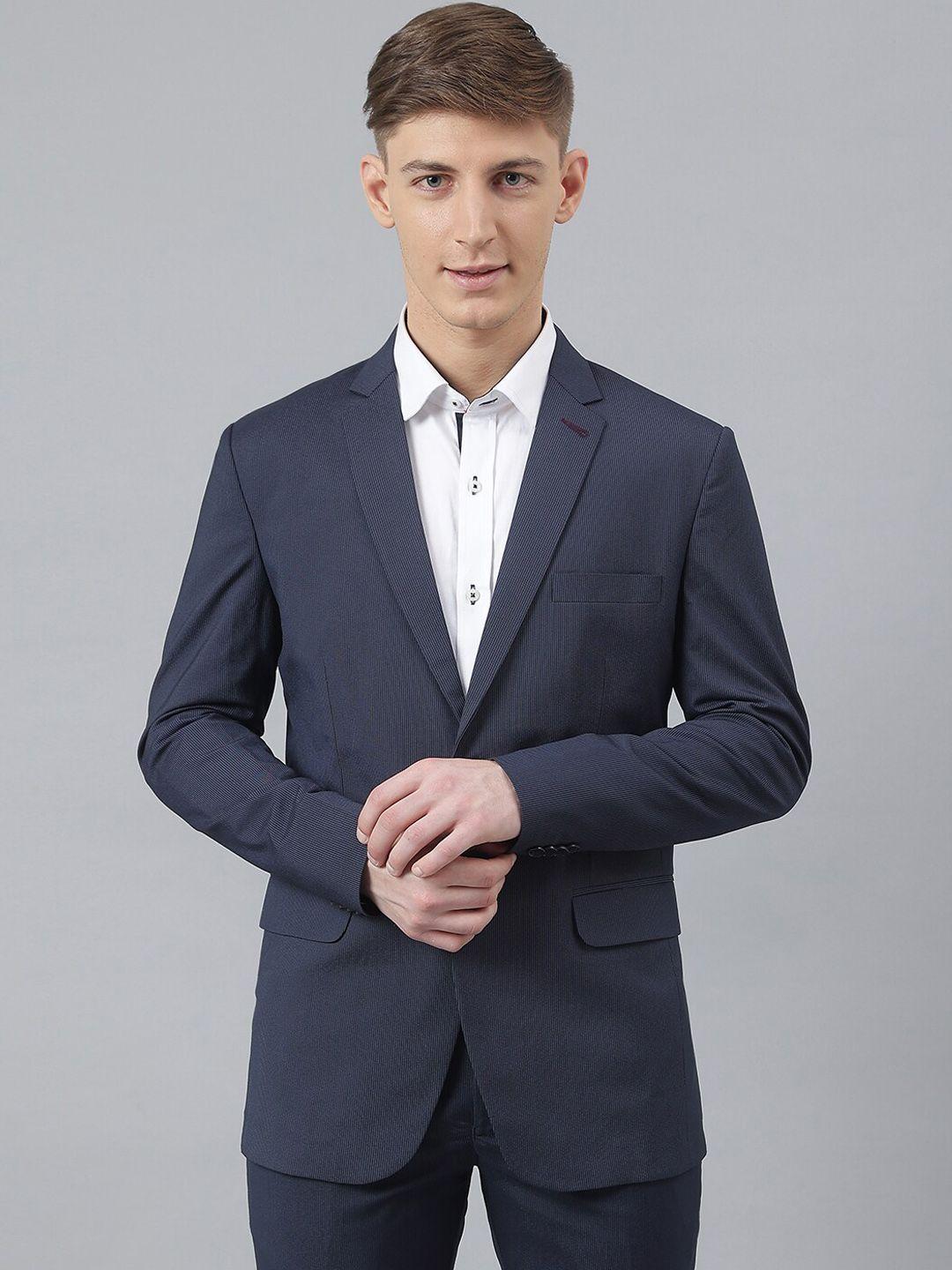 mr button men blue solid single-breasted blazers