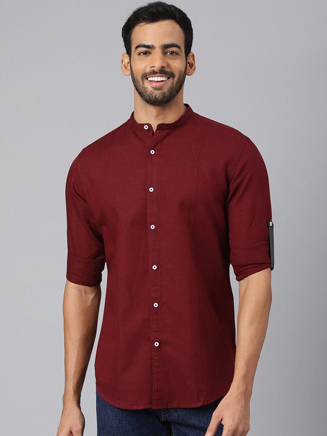mr button men maroon slim fit casual shirt