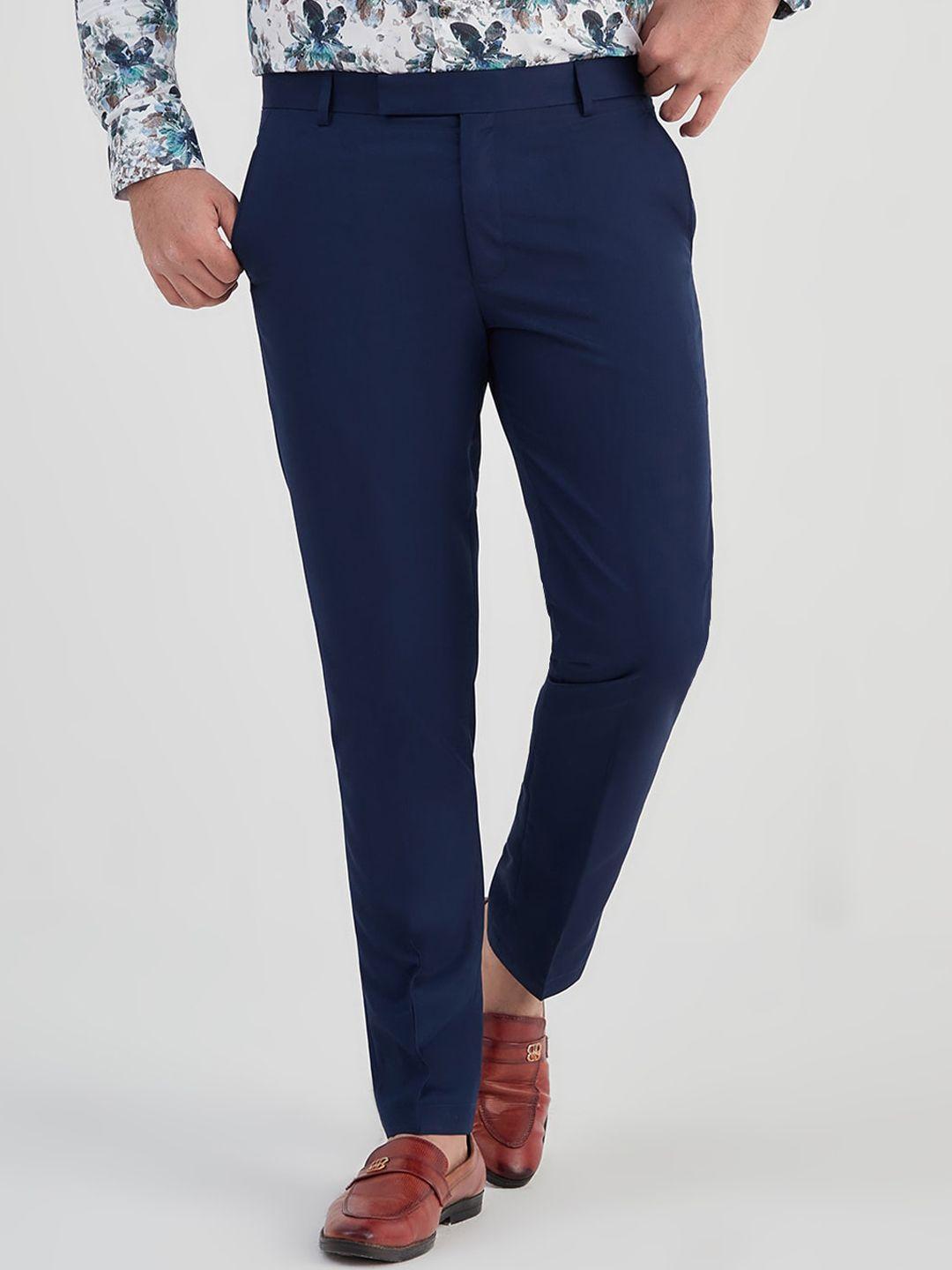 mr button men mid-rise slim fit plain chinos trousers