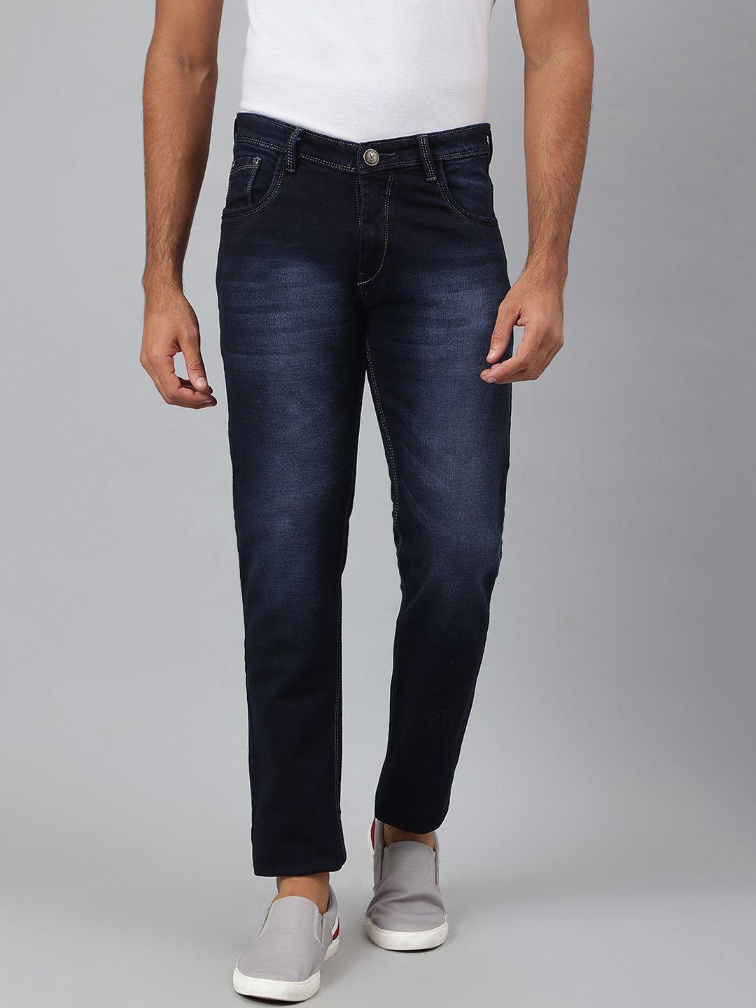 mr button men navy blue slim fit light fade cotton jeans