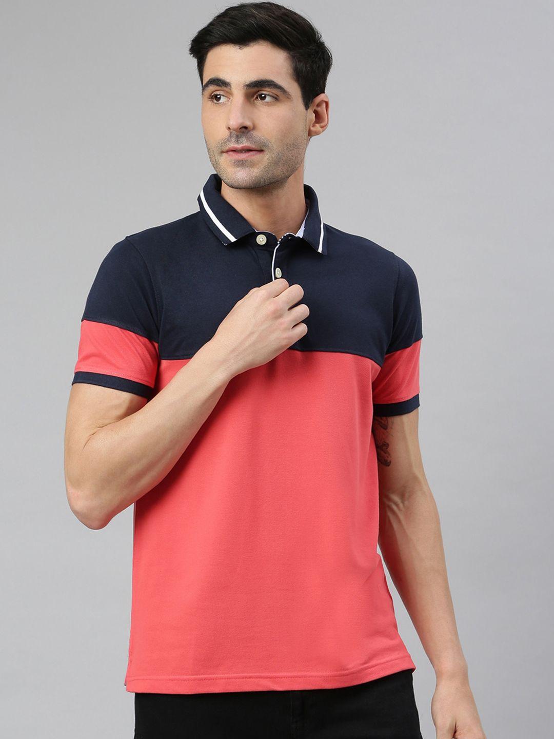 mr button men pink polo collar slim fit t-shirt