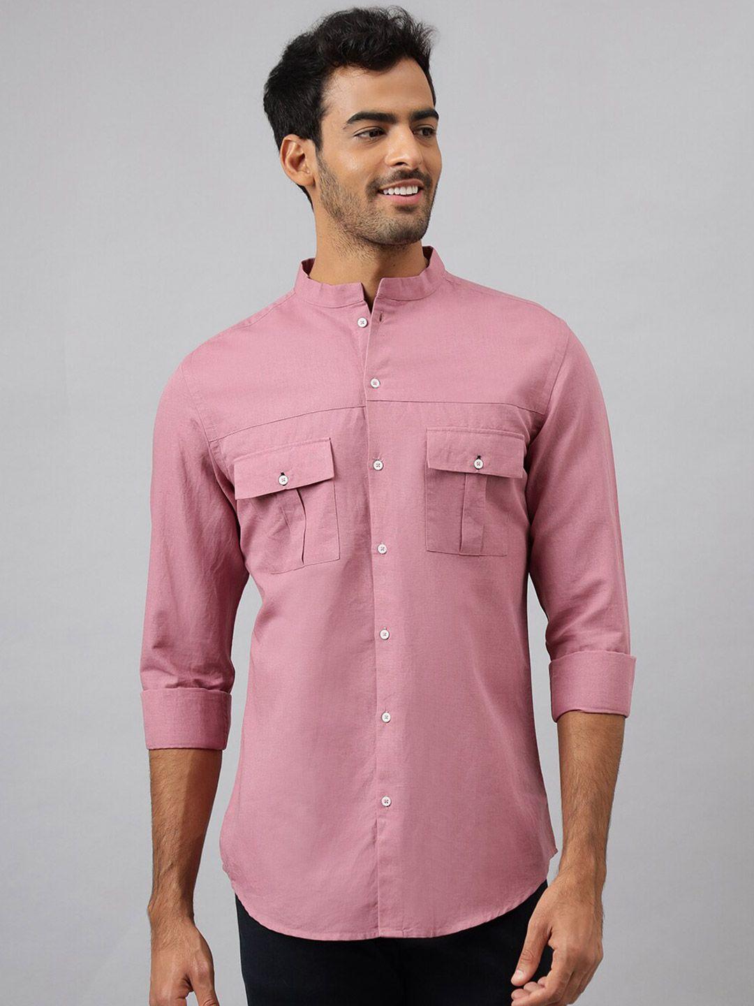 mr button men pink slim fit casual shirt
