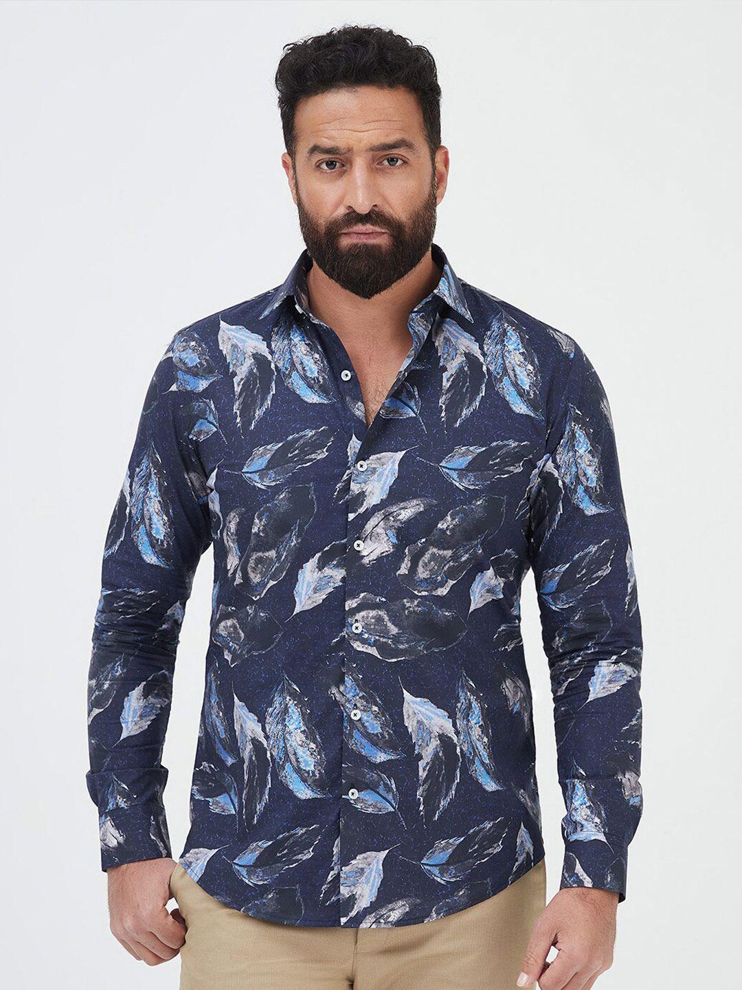 mr button men slim fit floral printed casual cotton shirt