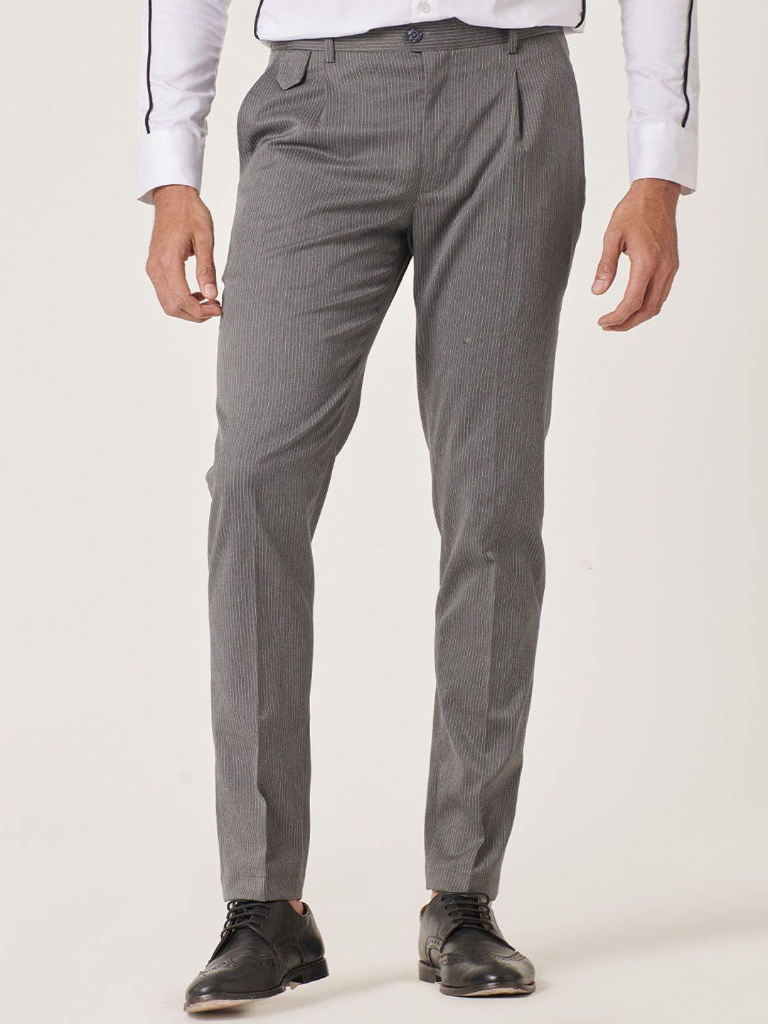 mr button men slim fit mid-rise formal trousers