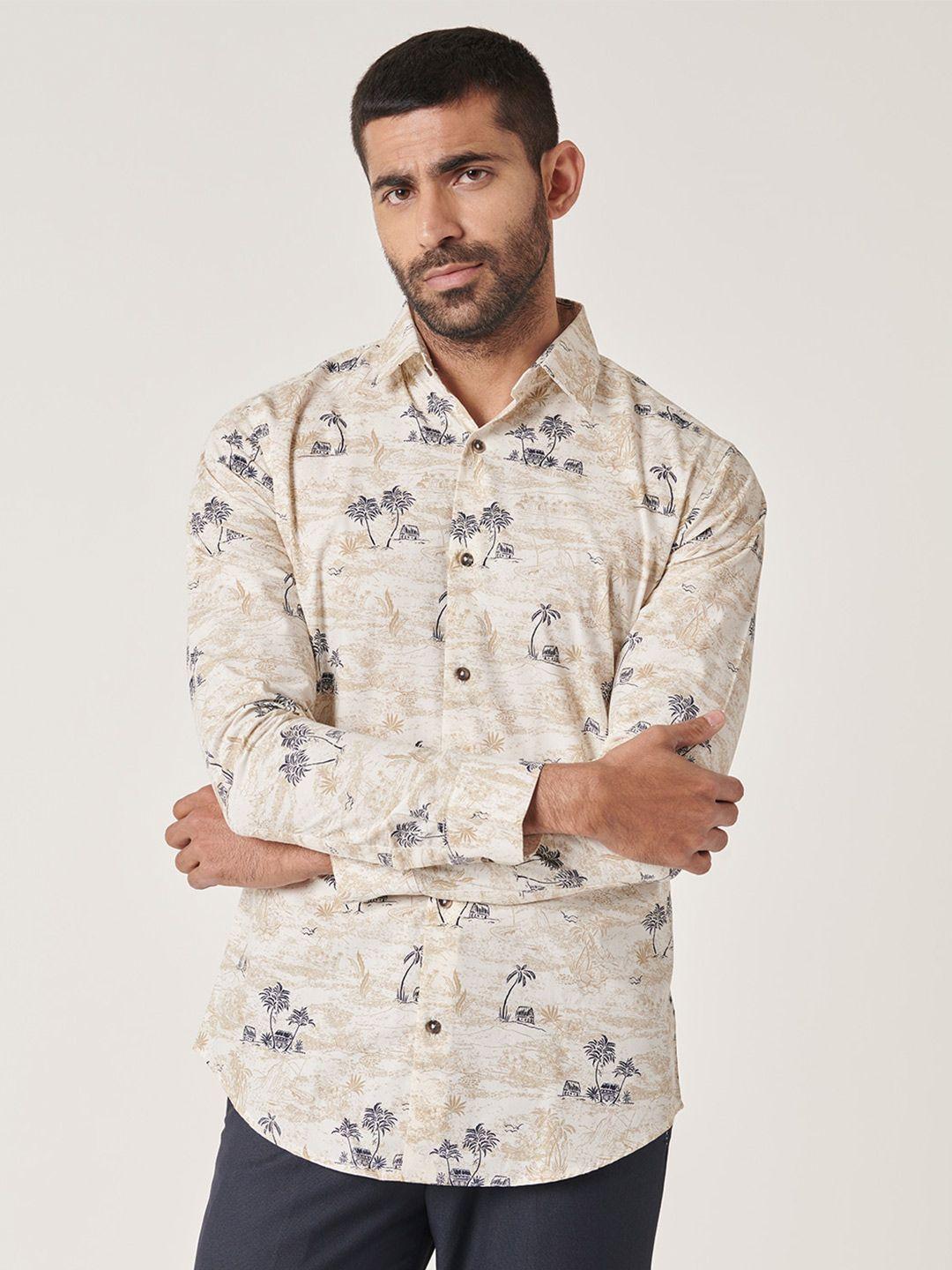 mr button men white slim fit floral opaque printed casual shirt