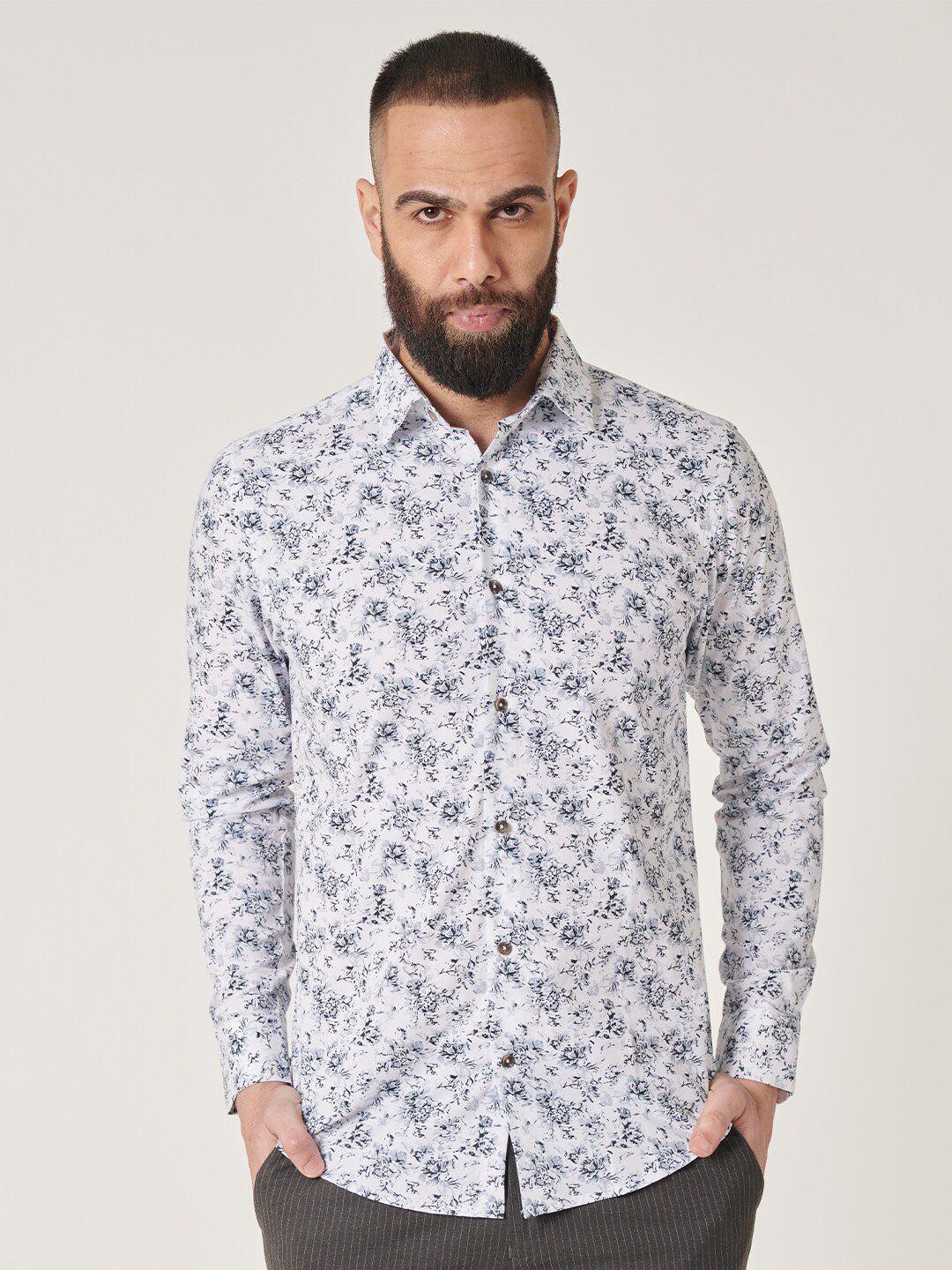 mr button men white slim fit floral opaque printed casual shirt